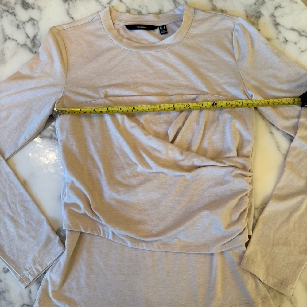 New Vero Moda Nelly Ruched Knit Top Taupe Cream Size M (Runs Small) - Picture 6 of 7